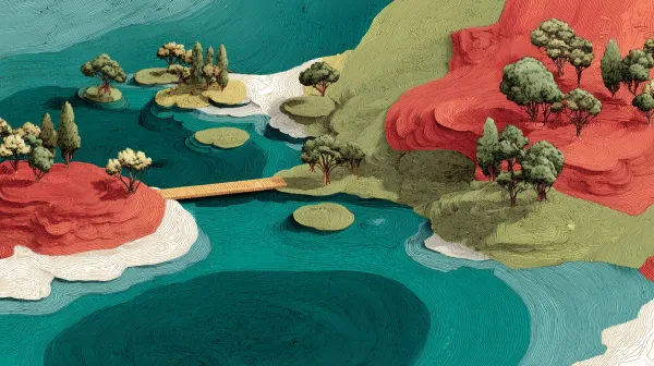 森林， 绘画， 轮廓线， 自然装饰， 海南红树林生态公园， 鸟类， 湿地公园， 轮廓画， 线条画， 趣味绘本， 极简主义， 线条设计重叠在几个不规则曲线色块上， 自然， 纹理， 绘画， 海报， 超高清 --ar 16:9 --s 500 --v 7.0