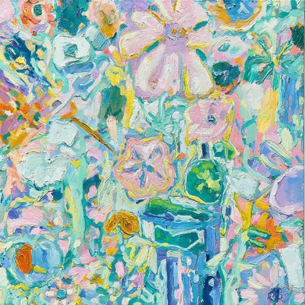 http://104.243.29.242:8088/mid/2025_05_31_15_46_IMG_1762.jpg 一幅抽象花园的油画，以粉红色、绿色、黄色、橙色和白色的各种类型和大小的花朵为特色。马蒂斯风格的淡粉色、绿色和黄色花朵图案，具有抽象的形状，在未经处理的亚麻画布上以松散和手势的笔触制成油画。Jean Dubuffet风格的迷人水彩插图，用强烈的调色刀笔触，用精致的笔触在花瓣上创造出复杂的图案。背景是温暖柔和的色彩的混合，与充满活力的花卉元素形成鲜明对比增强了艺术品的俏皮情绪。。设计的某些部分有一种运动或流动的感觉，仿佛它们在微风中轻轻摇曳。玛丽安·诺斯的风格。 --iw 2 --v 7.0
