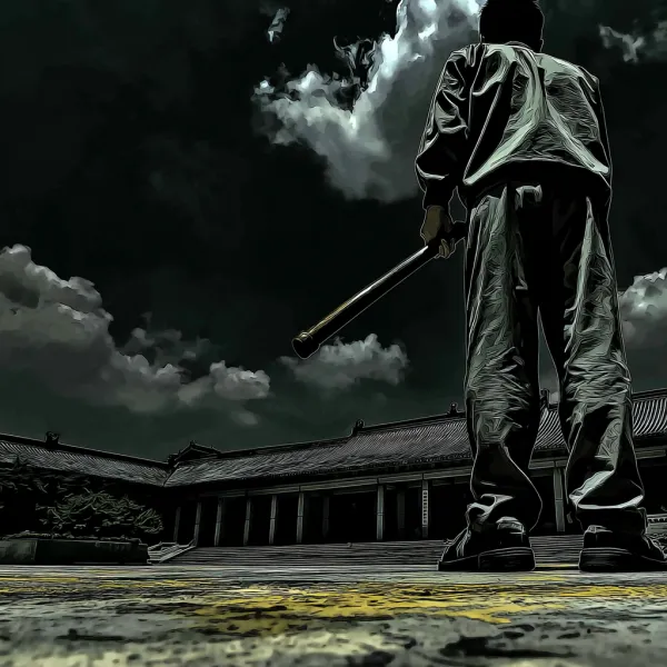 一个30岁的保安 身穿保安服 手拿警棍- 皮鞋踩在地上 背后是教学楼 --sref http://104.243.29.242:8088/mid/1928452948016463872.jpg http://104.243.29.242:8088/mid/5月30日(2).png --v 7.0