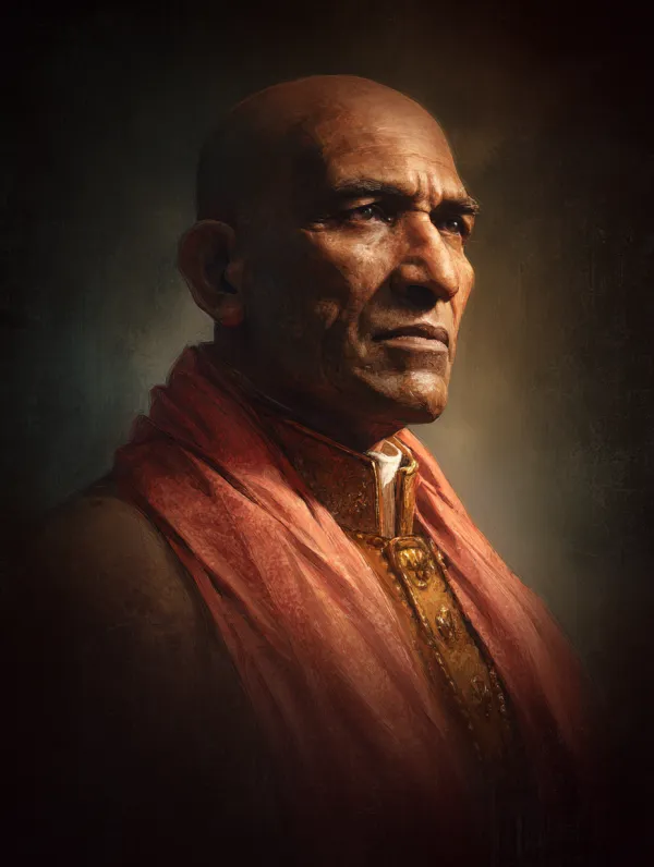 Official Hearts of Iron IV character portrait, A Hindu leader，in 1933，sharp details, painted portrait style, dramatic studio lighting, muted color palette,clean background with subtle gradient, centered bust shot, facing slightly left --ar 3:4 --v 7.0