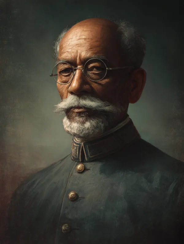 Official Hearts of Iron IV character portrait, A Hindu leader，in 1933，sharp details, painted portrait style, dramatic studio lighting, muted color palette,clean background with subtle gradient, centered bust shot, facing slightly left --ar 3:4 --v 7.0