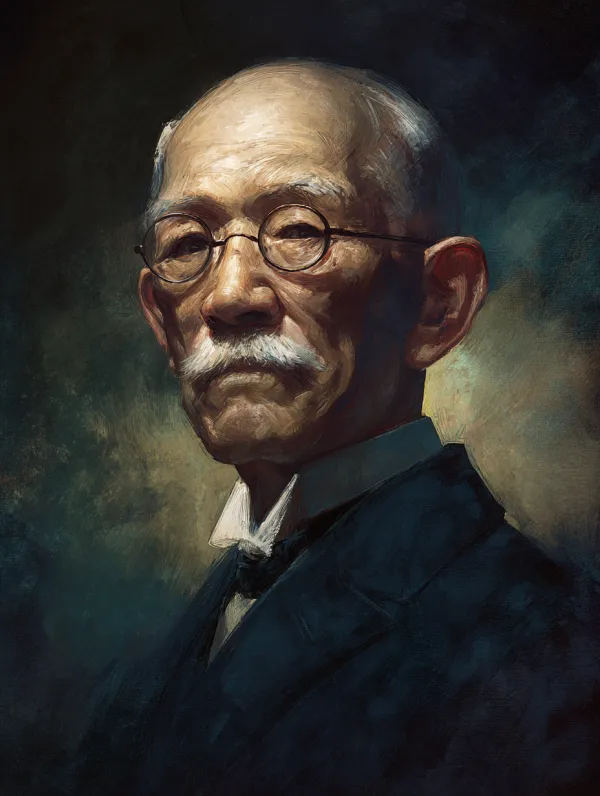 Official Hearts of Iron IV character portrait, A Japanese intellectual leader in 1933，sharp details, painted portrait style, dramatic studio lighting, muted color palette,clean background with subtle gradient, centered bust shot, facing slightly left --ar 3:4 --v 7.0